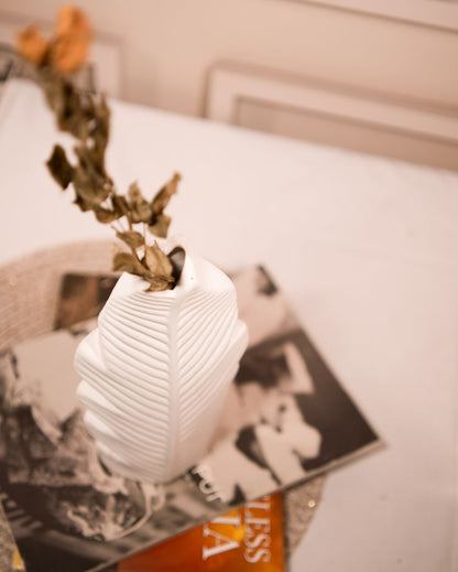 White Ceramic Leaf Vase | 6 x 10 inches