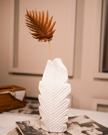 White Ceramic Leaf Vase | 6 x 10 inches