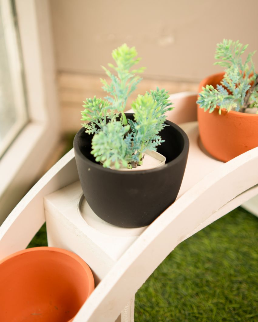 Four Ceramic Planters with Wooden Stand