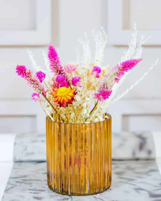 Yellow Horizontal Ceramic Vase With Garden Bunch