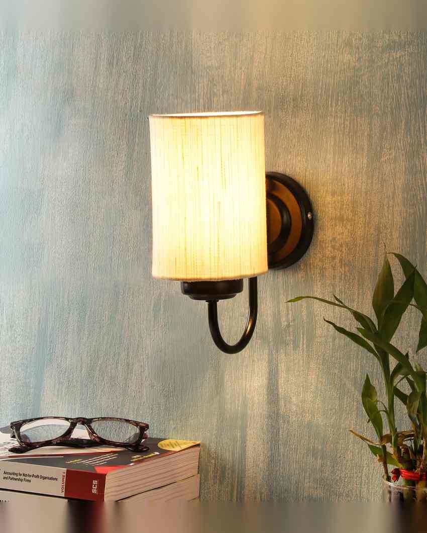 Elegant Cotton Wall Mounted Lamp With Iron Base | 7 x 4 x 9 inches