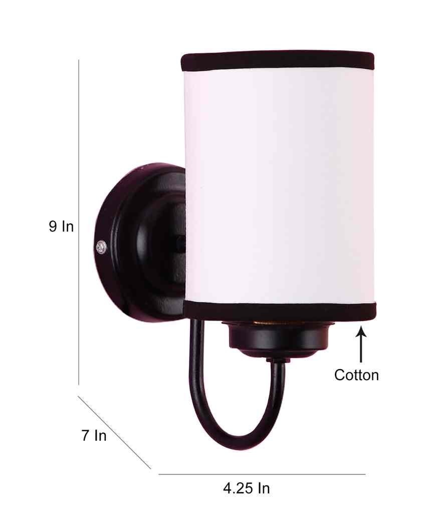 Contrast White & Black Cotton Wall Mounted Lamp With Iron Base | 7 x 4 x 9 inches