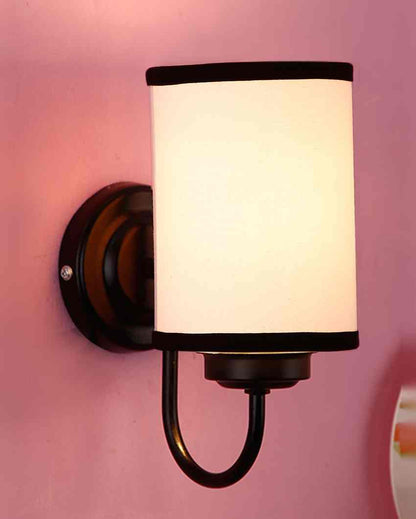 Contrast White & Black Cotton Wall Mounted Lamp With Iron Base | 7 x 4 x 9 inches