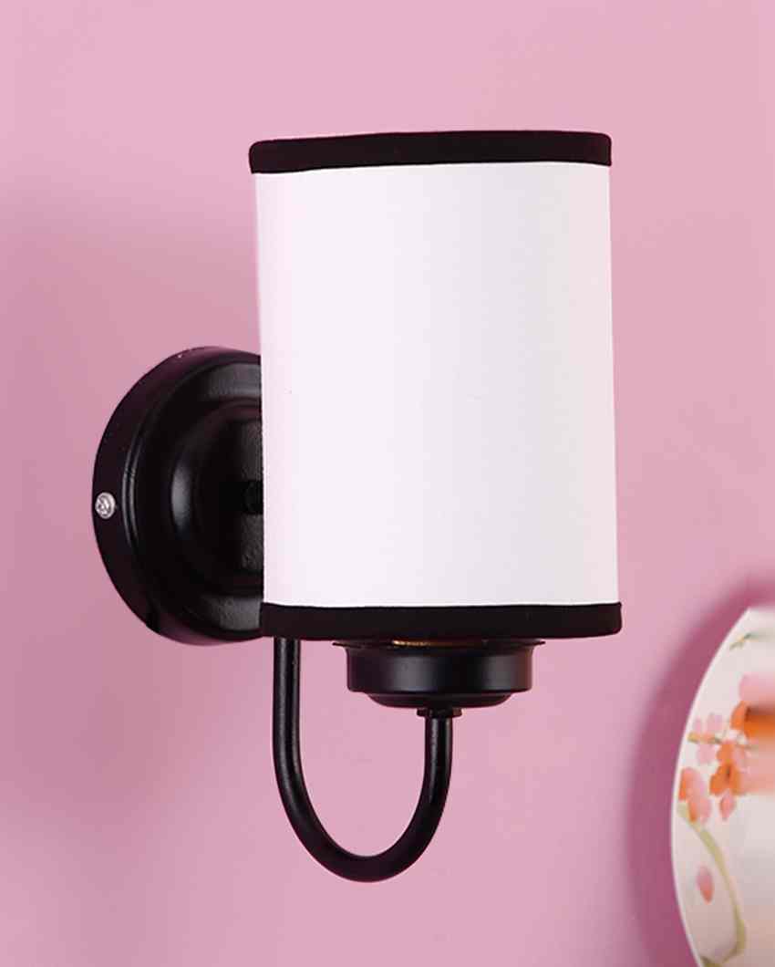 Contrast White & Black Cotton Wall Mounted Lamp With Iron Base | 7 x 4 x 9 inches