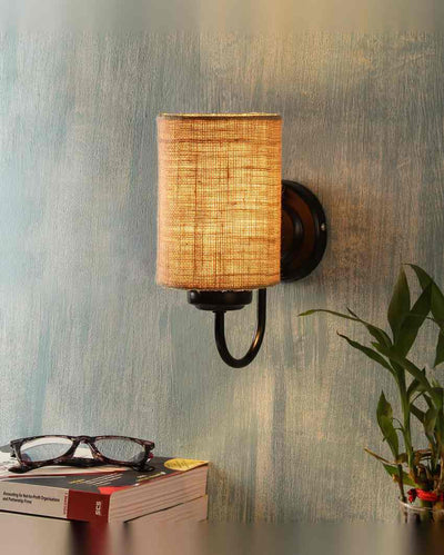 Earthy Jute Wall Mounted Lamp With Iron Base | 7 x 4 x 9 inches