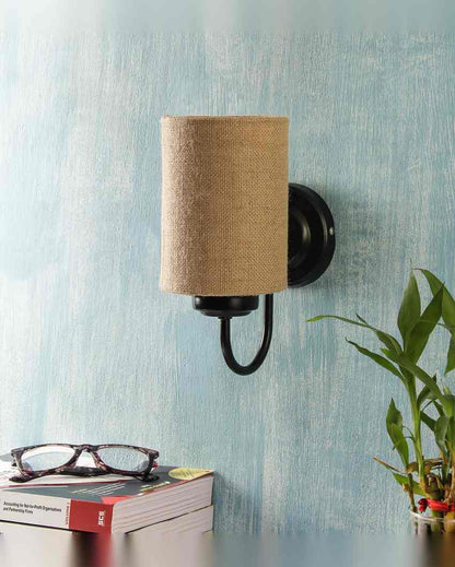 Earthy Jute Wall Mounted Lamp With Iron Base | 7 x 4 x 9 inches