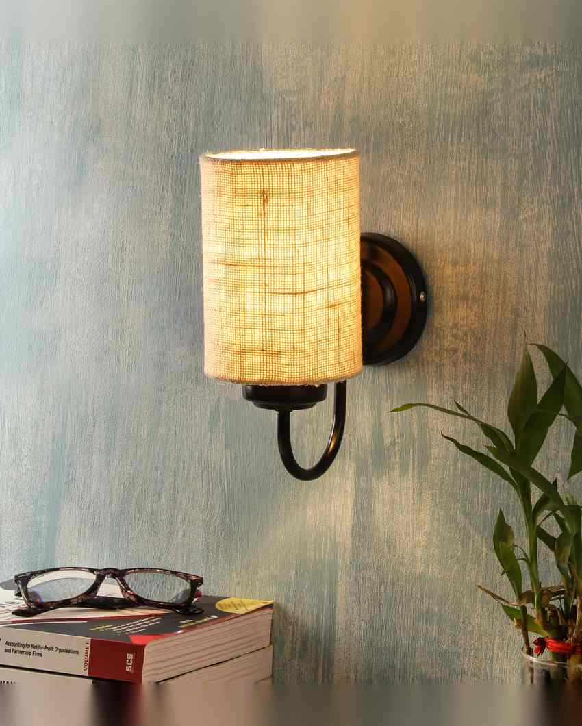 Earthy Jute Wall Mounted Lamp With Iron Base | 7 x 4 x 9 inches