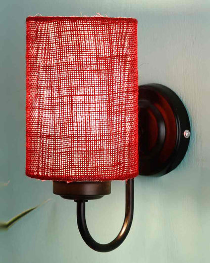 Earthy Jute Wall Mounted Lamp With Iron Base | 7 x 4 x 9 inches