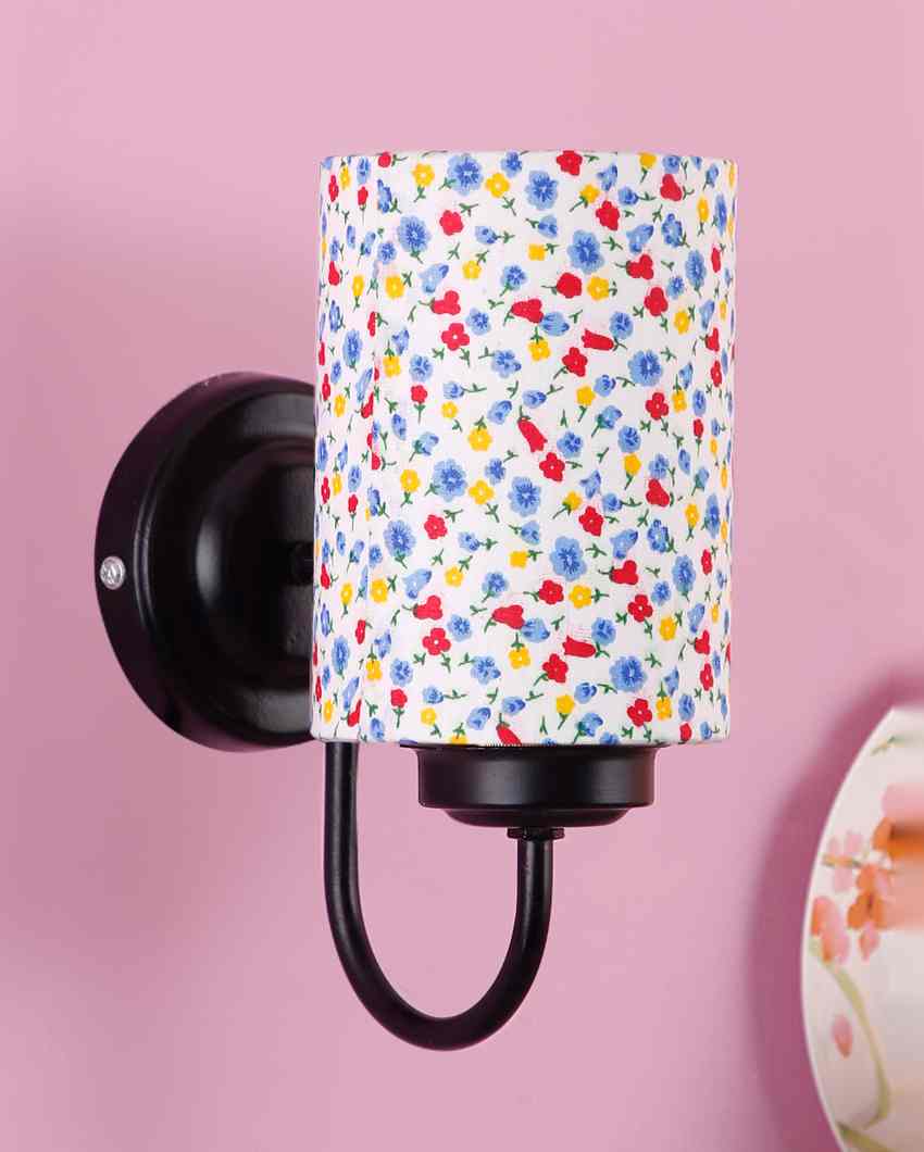 Stylish Cotton Shade Wall Mounted Lamp With Iron Base | 7 x 4 x 9 inches