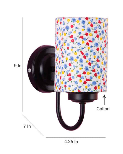 Stylish Cotton Shade Wall Mounted Lamp With Iron Base | 7 x 4 x 9 inches