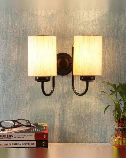 Refined Classic Timeless Cotton Wall Mounted Dual Lamp with Iron Base | Set of 2 | 12 x 6 x 9 inches