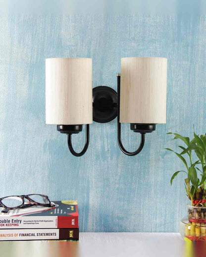 Refined Classic Timeless Cotton Wall Mounted Dual Lamp with Iron Base | Set of 2 | 12 x 6 x 9 inches