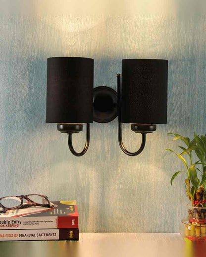 Refined Classic Timeless Cotton Wall Mounted Dual Lamp with Iron Base | Set of 2 | 12 x 6 x 9 inches