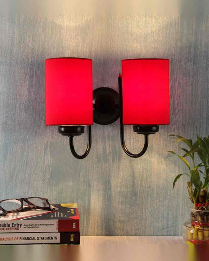 Refined Classic Timeless Cotton Wall Mounted Dual Lamp with Iron Base | Set of 2 | 12 x 6 x 9 inches