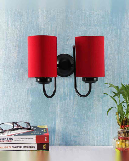 Refined Classic Timeless Cotton Wall Mounted Dual Lamp with Iron Base | Set of 2 | 12 x 6 x 9 inches