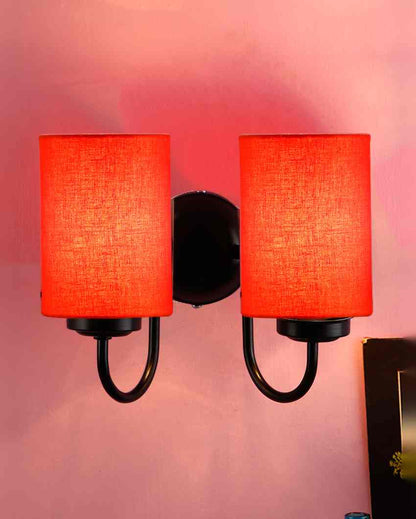 Refined Classic Timeless Cotton Wall Mounted Dual Lamp with Iron Base | Set of 2 | 12 x 6 x 9 inches