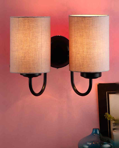 Refined Classic Timeless Cotton Wall Mounted Dual Lamp with Iron Base | Set of 2 | 12 x 6 x 9 inches