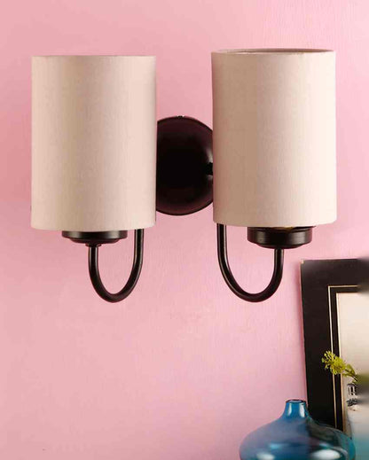 Refined Classic Timeless Cotton Wall Mounted Dual Lamp with Iron Base | Set of 2 | 12 x 6 x 9 inches