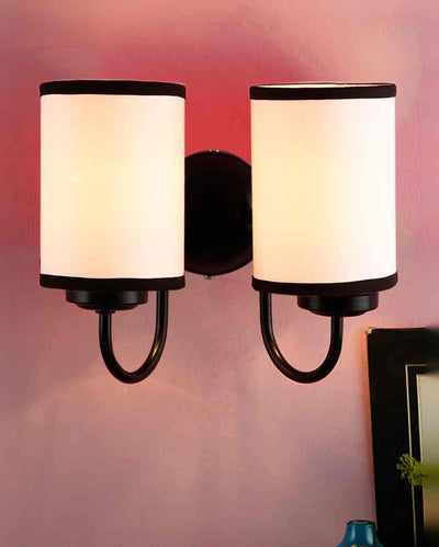 Stylish White & Black Cotton Wall Mounted Dual Lamp Iron Base | Set of 2 | 12 x 6 x 9 inches