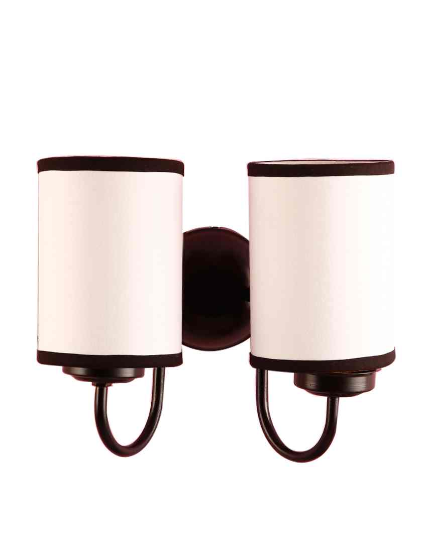 Stylish White & Black Cotton Wall Mounted Dual Lamp Iron Base | Set of 2 | 12 x 6 x 9 inches