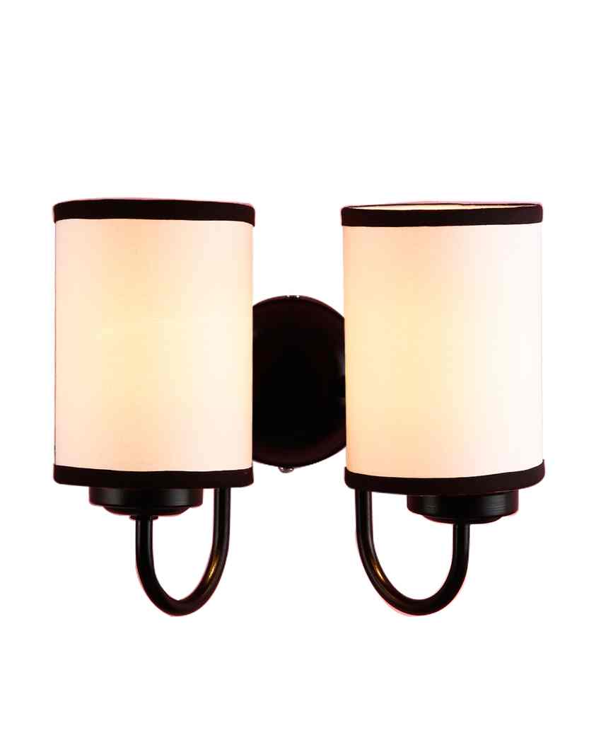 Stylish White & Black Cotton Wall Mounted Dual Lamp Iron Base | Set of 2 | 12 x 6 x 9 inches