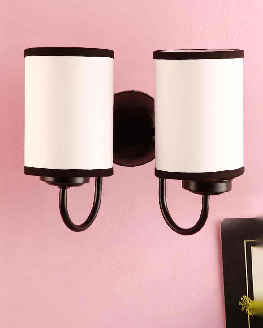 Stylish White & Black Cotton Wall Mounted Dual Lamp Iron Base | Set of 2 | 12 x 6 x 9 inches