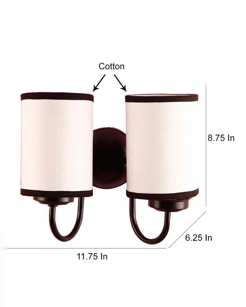 Stylish White & Black Cotton Wall Mounted Dual Lamp Iron Base | Set of 2 | 12 x 6 x 9 inches