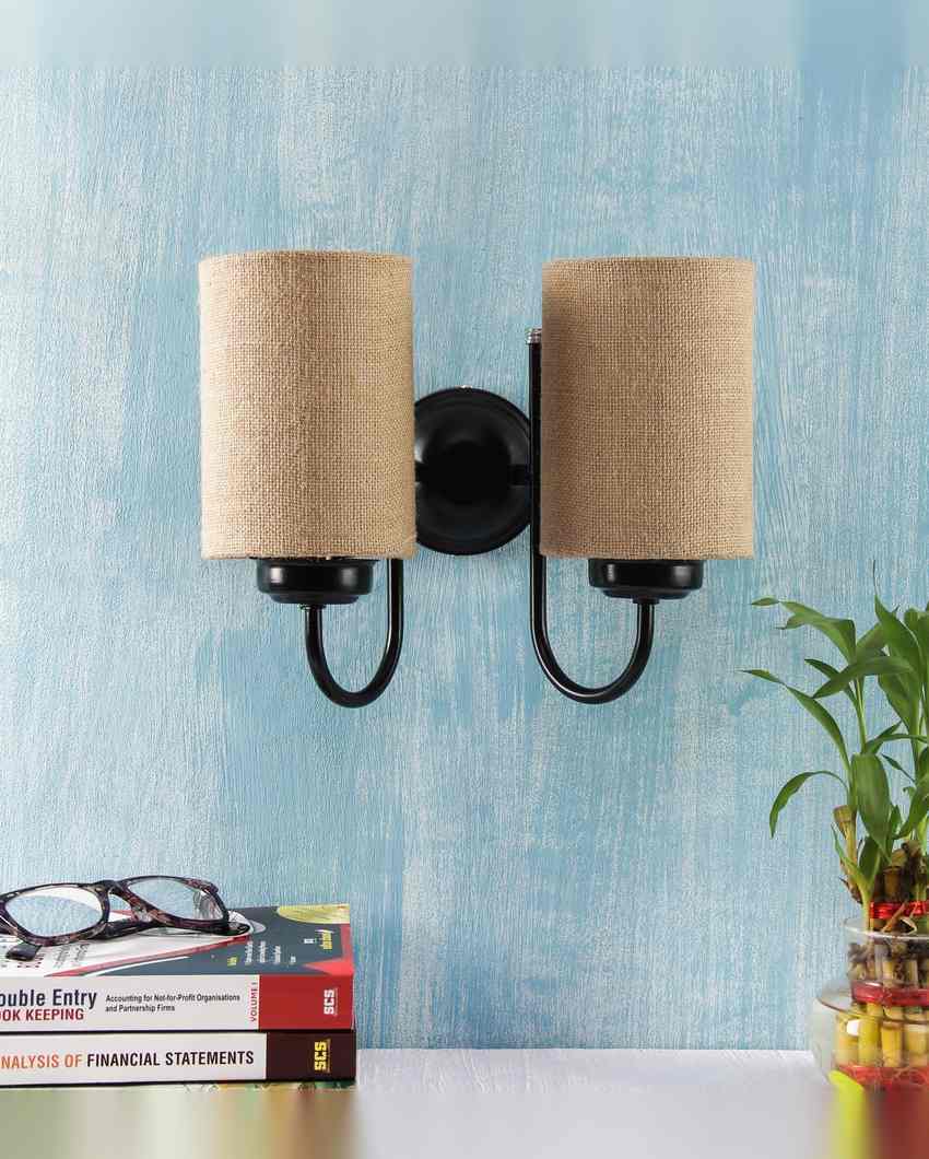 Elegant Jute Wall Mounted Dual Lamp Iron Base | Set of 2 | 12 x 6 x 9 inches