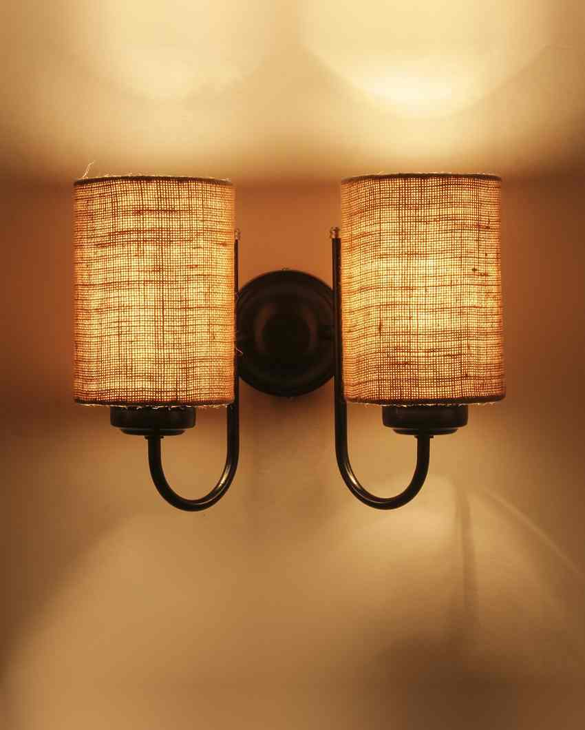 Elegant Jute Wall Mounted Dual Lamp Iron Base | Set of 2 | 12 x 6 x 9 inches