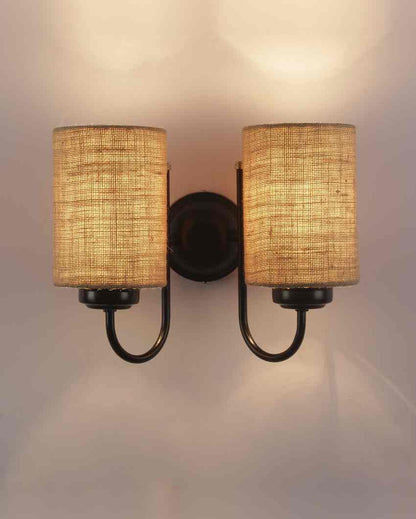 Elegant Jute Wall Mounted Dual Lamp Iron Base | Set of 2 | 12 x 6 x 9 inches