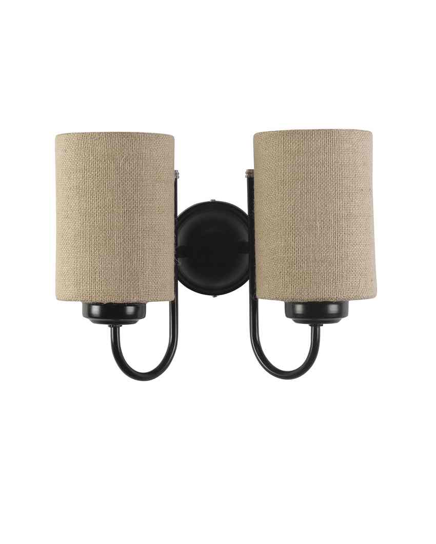 Elegant Jute Wall Mounted Dual Lamp Iron Base | Set of 2 | 12 x 6 x 9 inches