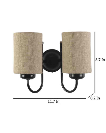 Elegant Jute Wall Mounted Dual Lamp Iron Base | Set of 2 | 12 x 6 x 9 inches