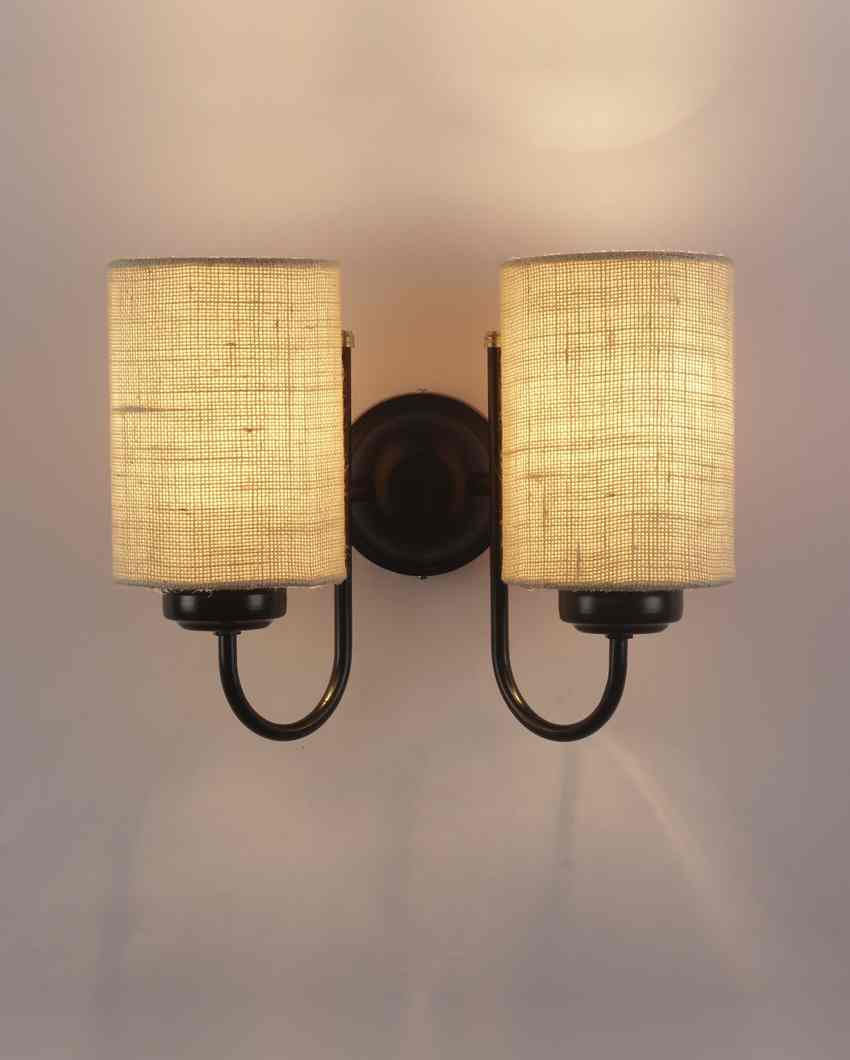 Elegant Jute Wall Mounted Dual Lamp Iron Base | Set of 2 | 12 x 6 x 9 inches