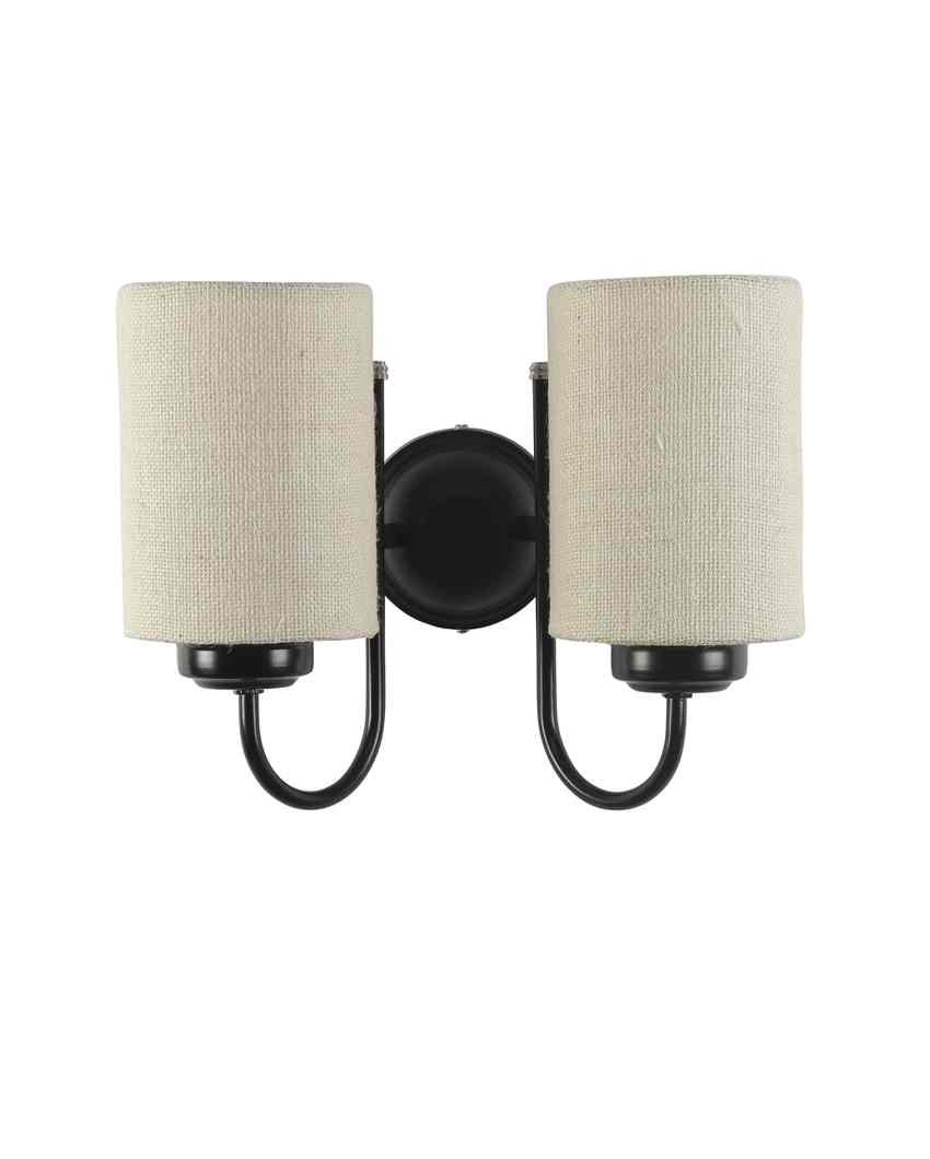 Elegant Jute Wall Mounted Dual Lamp Iron Base | Set of 2 | 12 x 6 x 9 inches