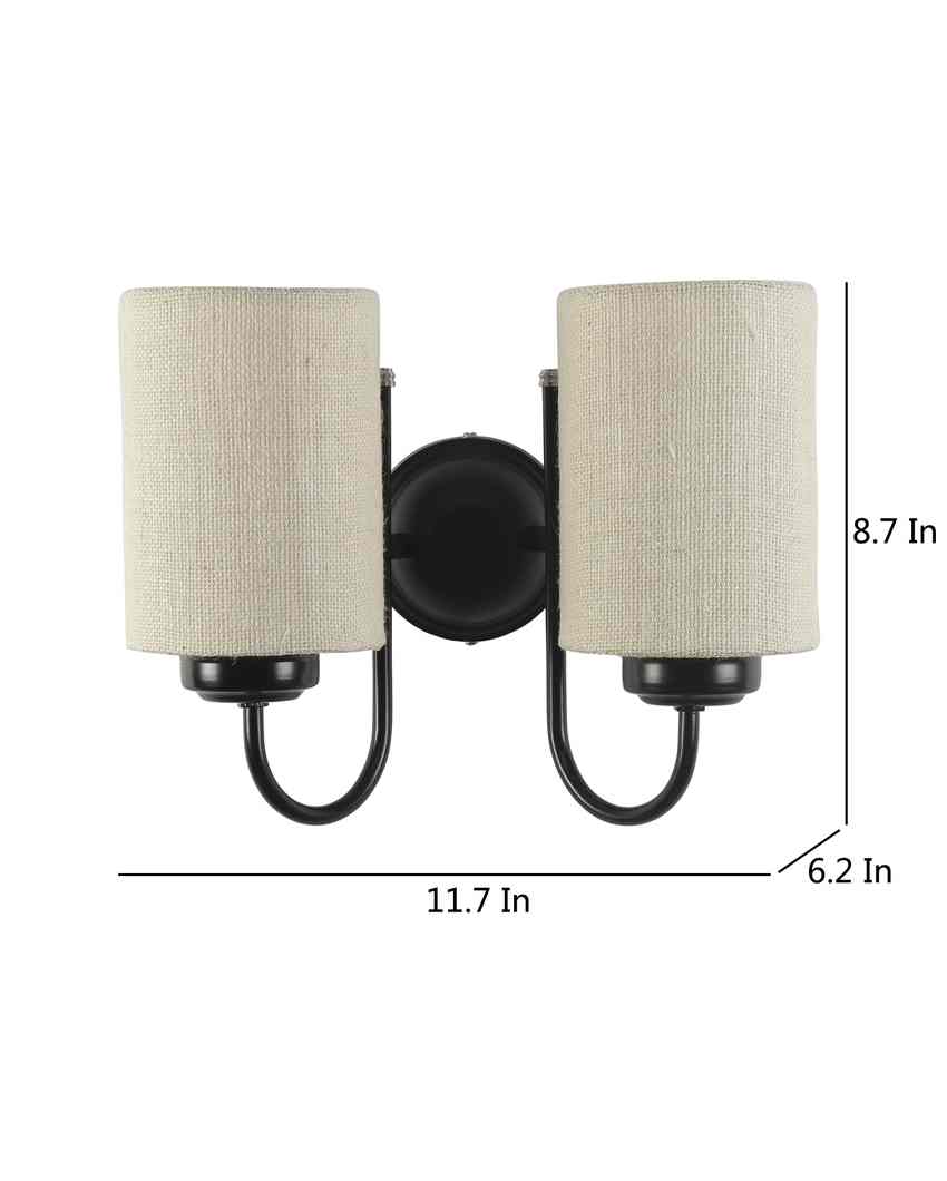 Elegant Jute Wall Mounted Dual Lamp Iron Base | Set of 2 | 12 x 6 x 9 inches