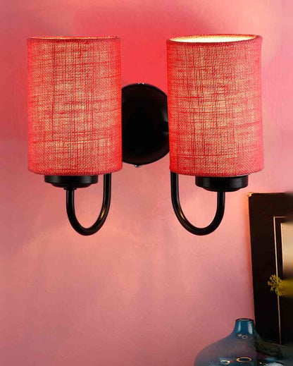 Elegant Jute Wall Mounted Dual Lamp Iron Base | Set of 2 | 12 x 6 x 9 inches