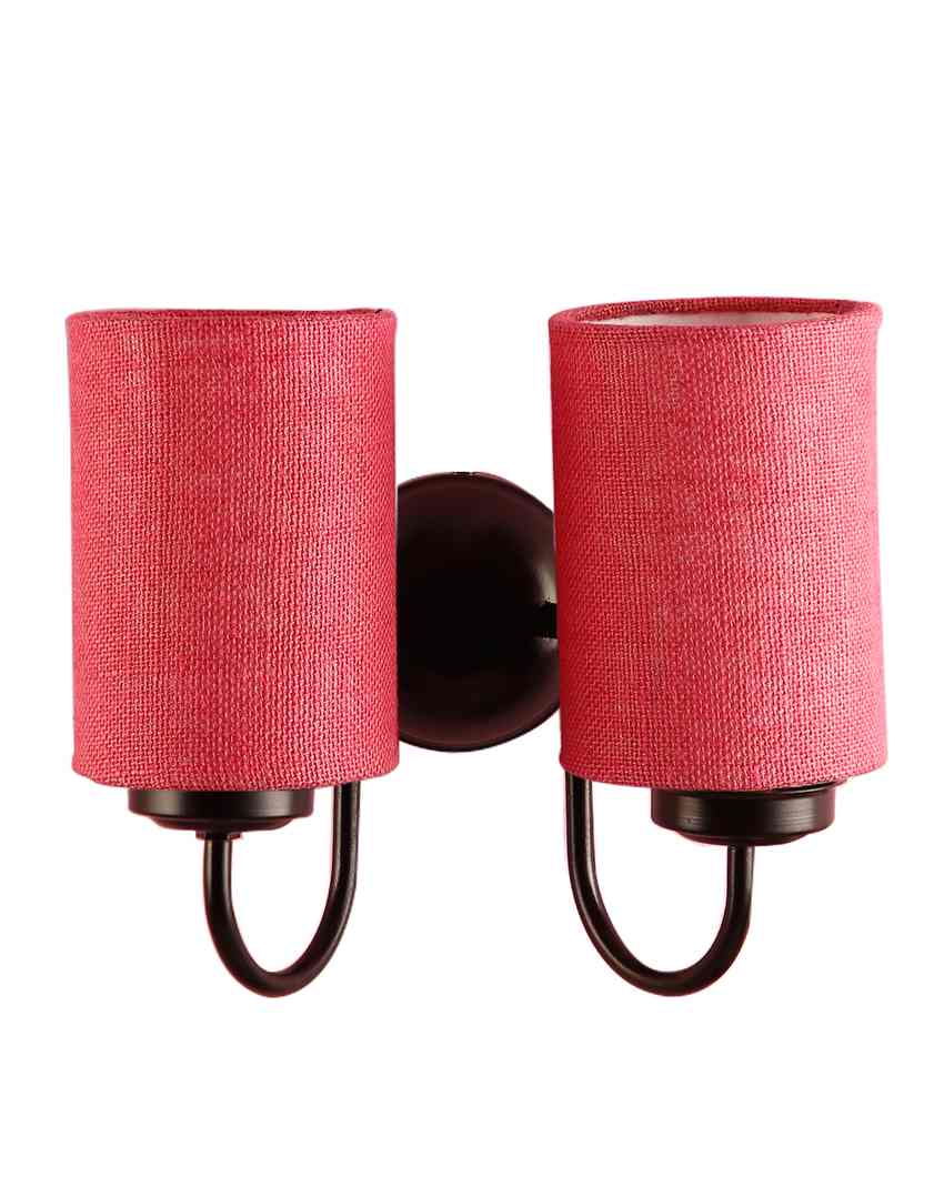 Elegant Jute Wall Mounted Dual Lamp Iron Base | Set of 2 | 12 x 6 x 9 inches