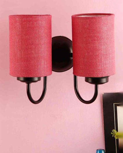 Elegant Jute Wall Mounted Dual Lamp Iron Base | Set of 2 | 12 x 6 x 9 inches