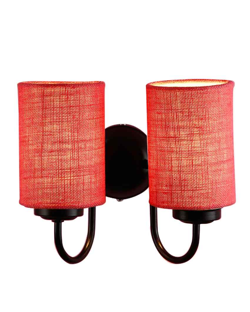 Elegant Jute Wall Mounted Dual Lamp Iron Base | Set of 2 | 12 x 6 x 9 inches