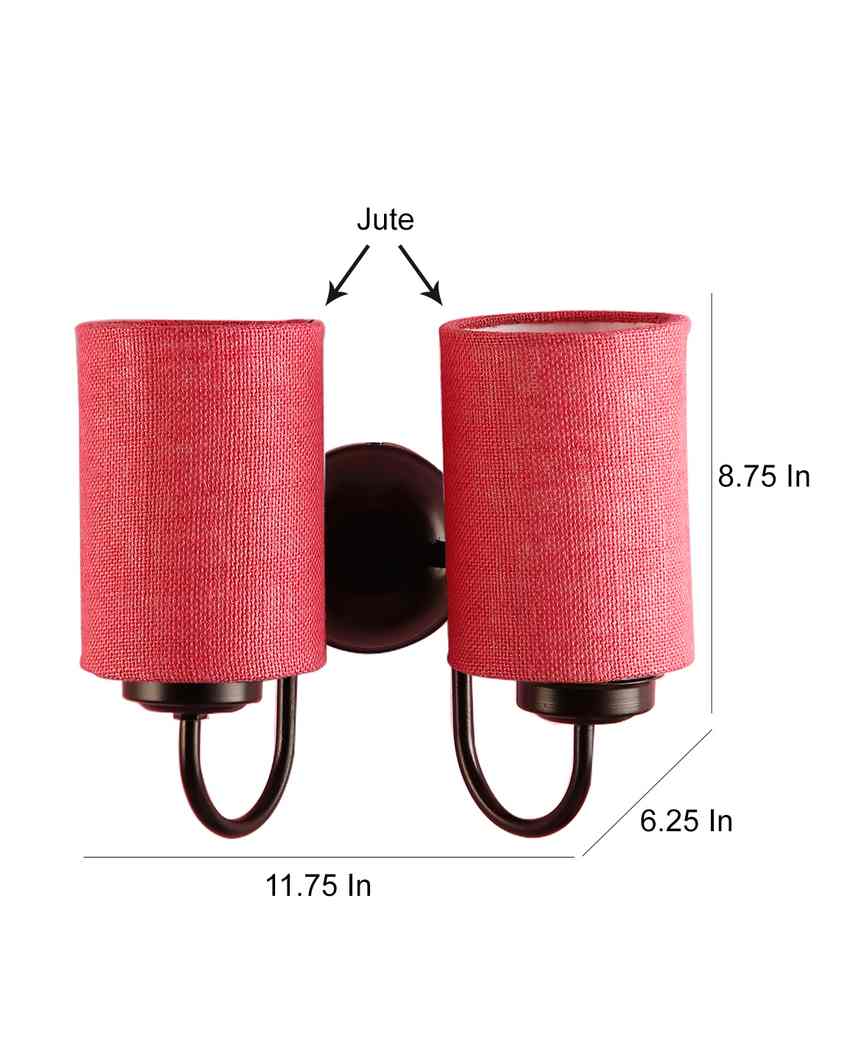 Elegant Jute Wall Mounted Dual Lamp Iron Base | Set of 2 | 12 x 6 x 9 inches