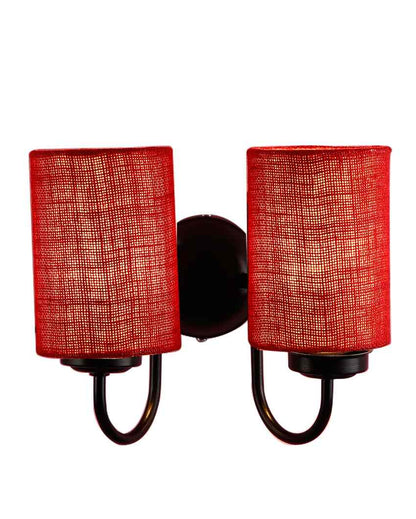 Elegant Jute Wall Mounted Dual Lamp Iron Base | Set of 2 | 12 x 6 x 9 inches