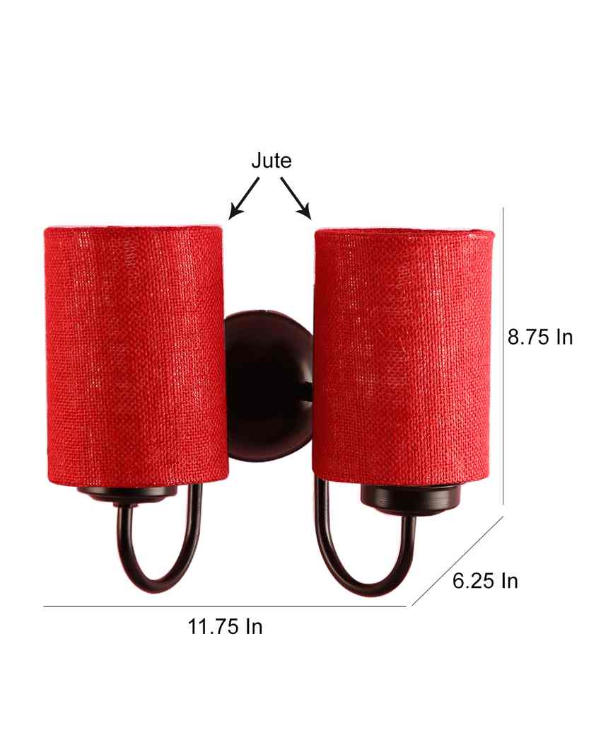 Elegant Jute Wall Mounted Dual Lamp Iron Base | Set of 2 | 12 x 6 x 9 inches