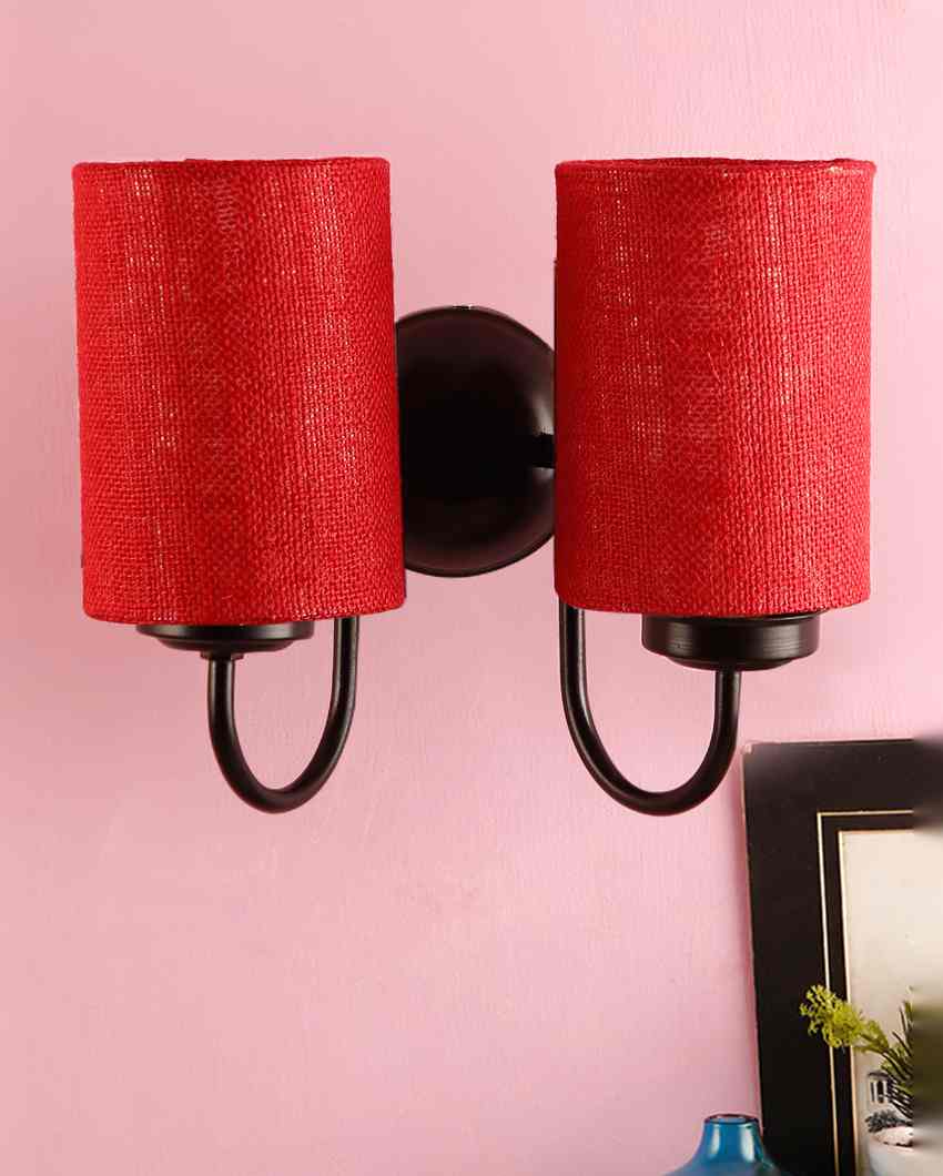 Elegant Jute Wall Mounted Dual Lamp Iron Base | Set of 2 | 12 x 6 x 9 inches