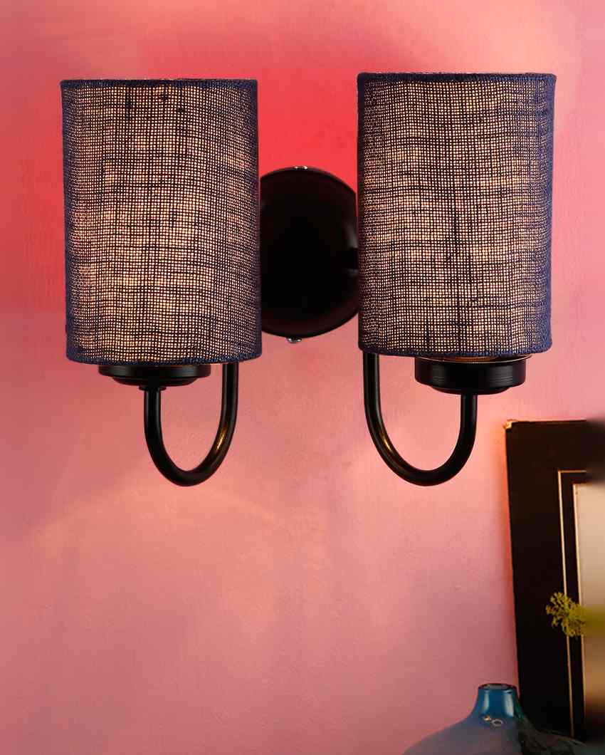 Elegant Jute Wall Mounted Dual Lamp Iron Base | Set of 2 | 12 x 6 x 9 inches