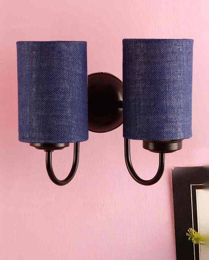 Elegant Jute Wall Mounted Dual Lamp Iron Base | Set of 2 | 12 x 6 x 9 inches