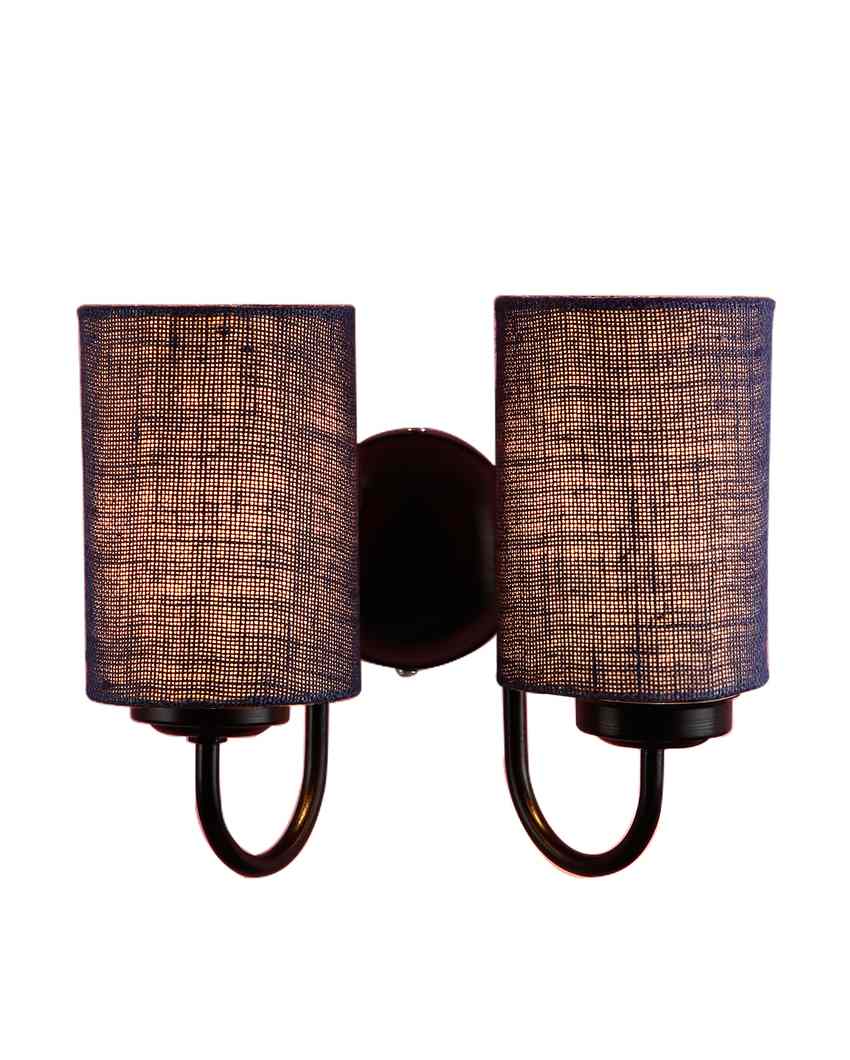 Elegant Jute Wall Mounted Dual Lamp Iron Base | Set of 2 | 12 x 6 x 9 inches