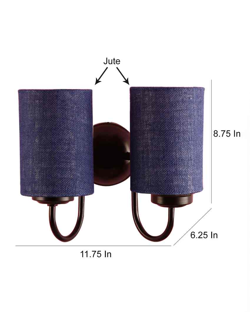 Elegant Jute Wall Mounted Dual Lamp Iron Base | Set of 2 | 12 x 6 x 9 inches