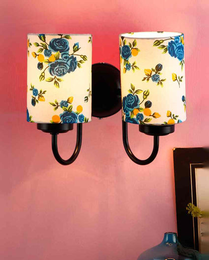 Artistic Cotton Shade Wall Mounted Dual Lamp With Iron Base | Set of 2 | 12 x 6 x 9 inches