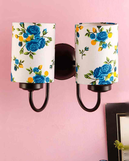 Artistic Cotton Shade Wall Mounted Dual Lamp With Iron Base | Set of 2 | 12 x 6 x 9 inches