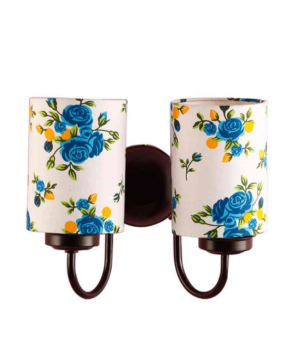 Artistic Cotton Shade Wall Mounted Dual Lamp With Iron Base | Set of 2 | 12 x 6 x 9 inches